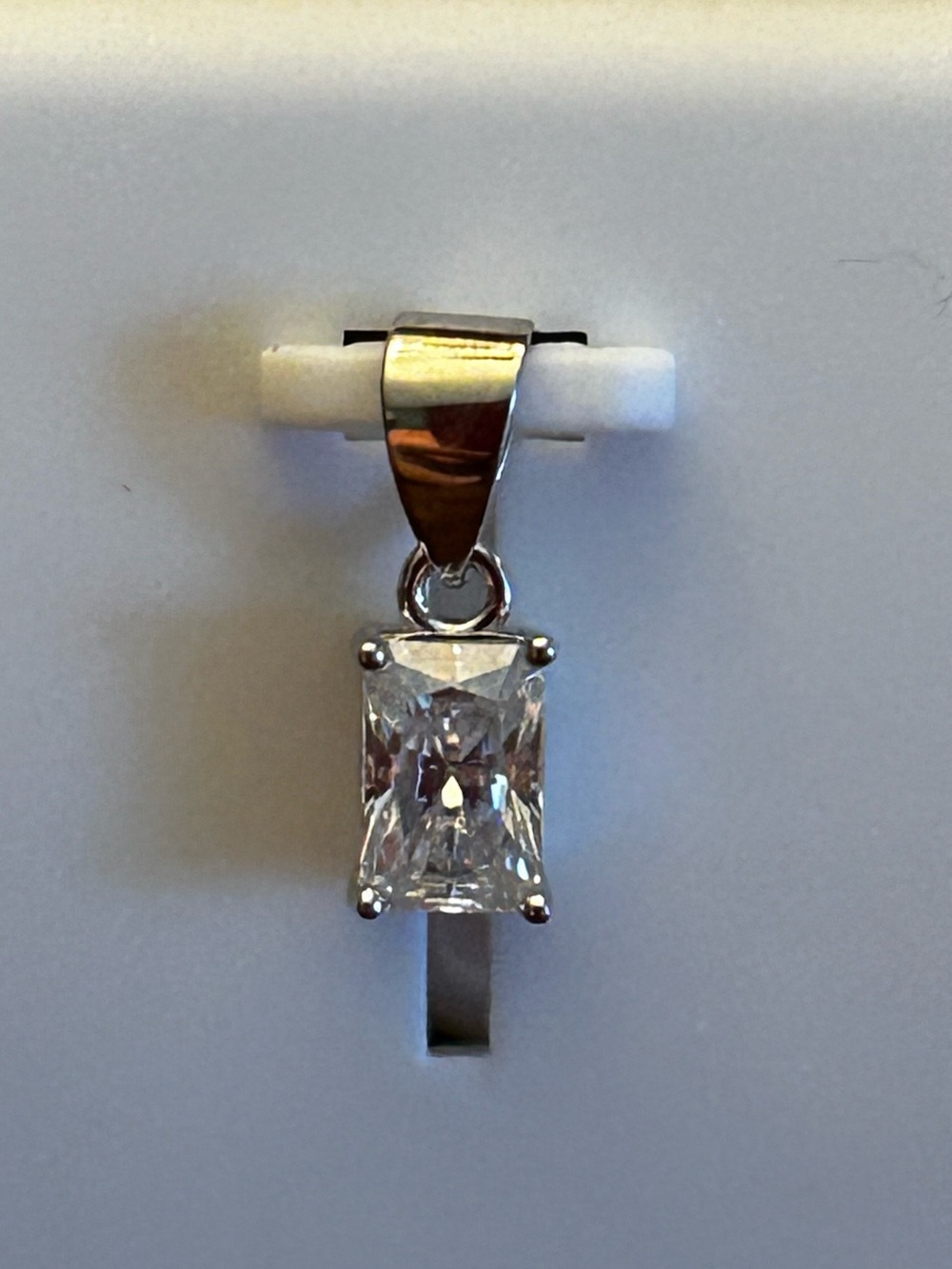 Moissanite .50CTW Elongated Princess Cut Solitare Pendant 925 Sterling Silver